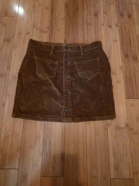 Button-Front Corduroy Mini Skirt in Brown